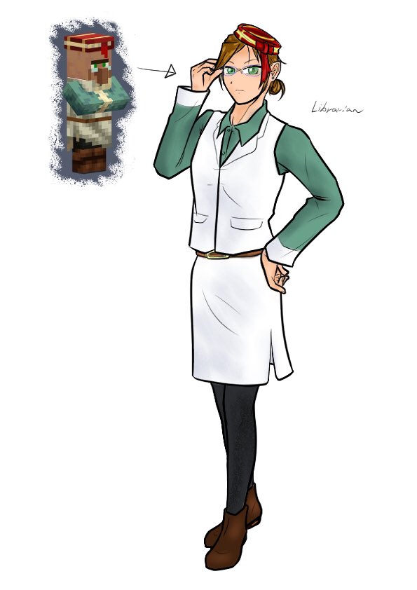 Haika ハイカ 創作本部 A Twitter きたるv1 14に向け 勝手にやらかして頂きます マイクラ 村人美少女化計画イラスト 職業ごとに モデル衣装は全て雪タイガのものを元にしています 美 少女かどうかはまた別 １ 司書 というよりはめっちゃ厳しそうな