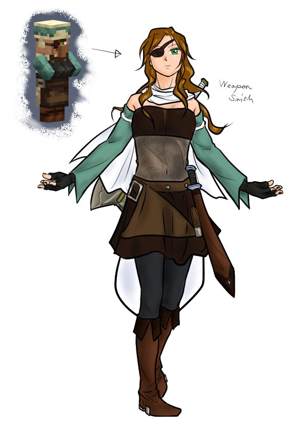 Haika ハイカ 創作本部 マイクラ 村人美少女化計画イラスト 12 武器鍛冶 というよりは女騎士 ちなみに全員 顔もデッサンも全く一緒です 実際の村人だって顔一緒だからね マイクラ村人美少女化計画 Minecraft