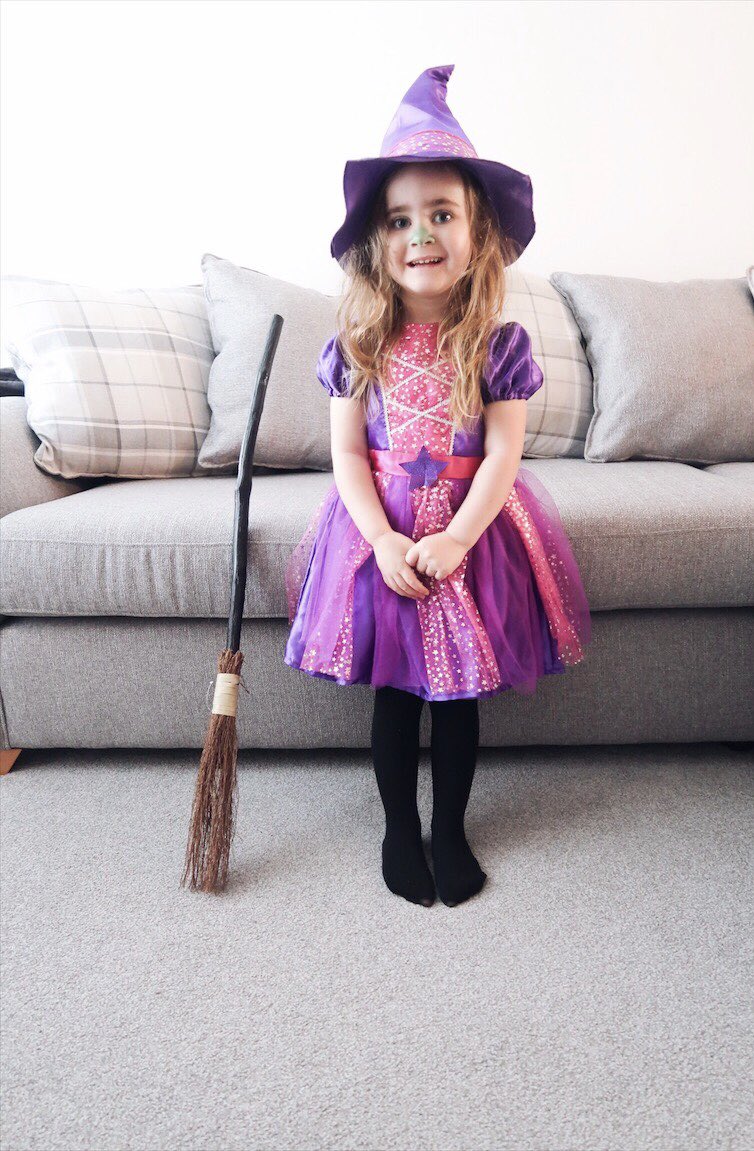 bundleofchaos_'s tweet photo. The day is finally here! Lola’s only been trying to wear her witch costume every day for the past month 🙄😂 note to self - next year buy later or hide the bloody costume!!! What are you up to tonight for Halloween? 
Dress - @tuclothing https://t.co/r0ECjXshny