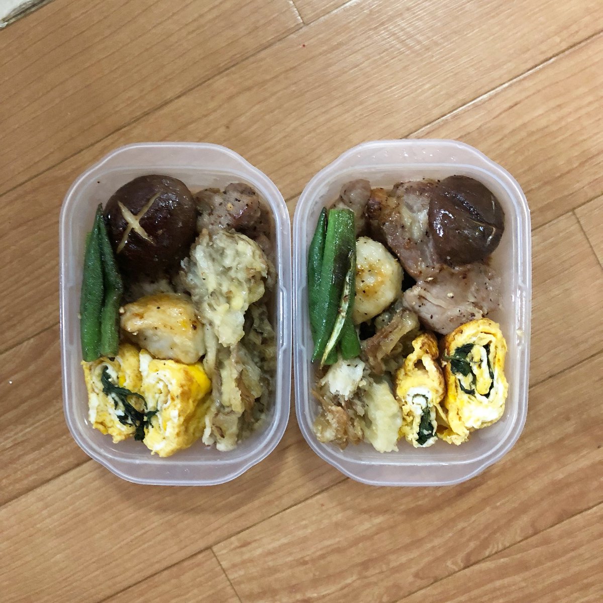 violencelunch's tweet photo. 10月31日
今日の暴力 vol.14
「隣に住む最強暴力親子」

トンテキ
青じそを巻いた卵焼き
焼き椎茸
舞茸の天ぷら
すじボール
オクラの開き

#暴力弁当 #おうちごはん #手料理 #家庭の味  #食べることは生きること #弁当で繋がりたい #おでんの具を焼く逆転の発想 #きのこ部 

恐れない。全ては幻想 https://t.co/m2KmwrsUf6