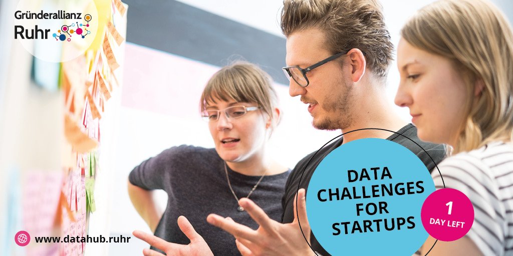 It's deadline day! Join the Data Hub and work with leading #German companies. 7  #challenges for #startups, real #data and the chance to win up to €25k #funding and a new #client. Apply until tonight at datahub.ruhr 
 <a href="/BerlinObey/">Oliver Bey</a> #DataHubRuhr #startup #innovation