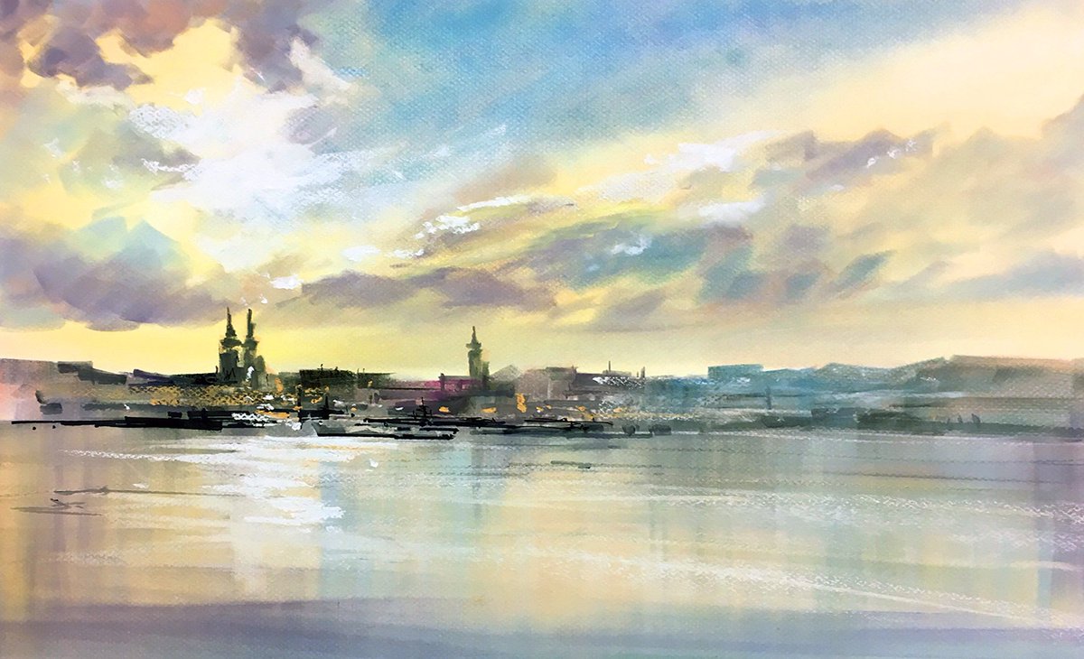 The wonderful Mi Teintes papers cotton richness is perfect for Pan Pastel #thenewdrywatercolour  <a href="/panpastel/">PanPastel</a> pastels, on <a href="/CansonPaper/">Canson</a> Mi Tientes pastel paper (white) of Budapest, drawing with Winsor &amp; newton Promarkers