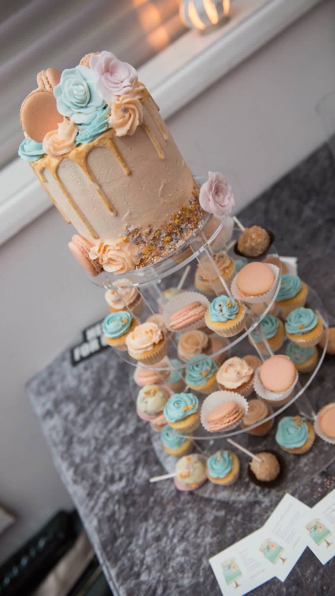 Cake and petit fours display for local awards night #dripcake #macarons #cakepops #cupcakes #dessertable #yummylicious #cakedisplay