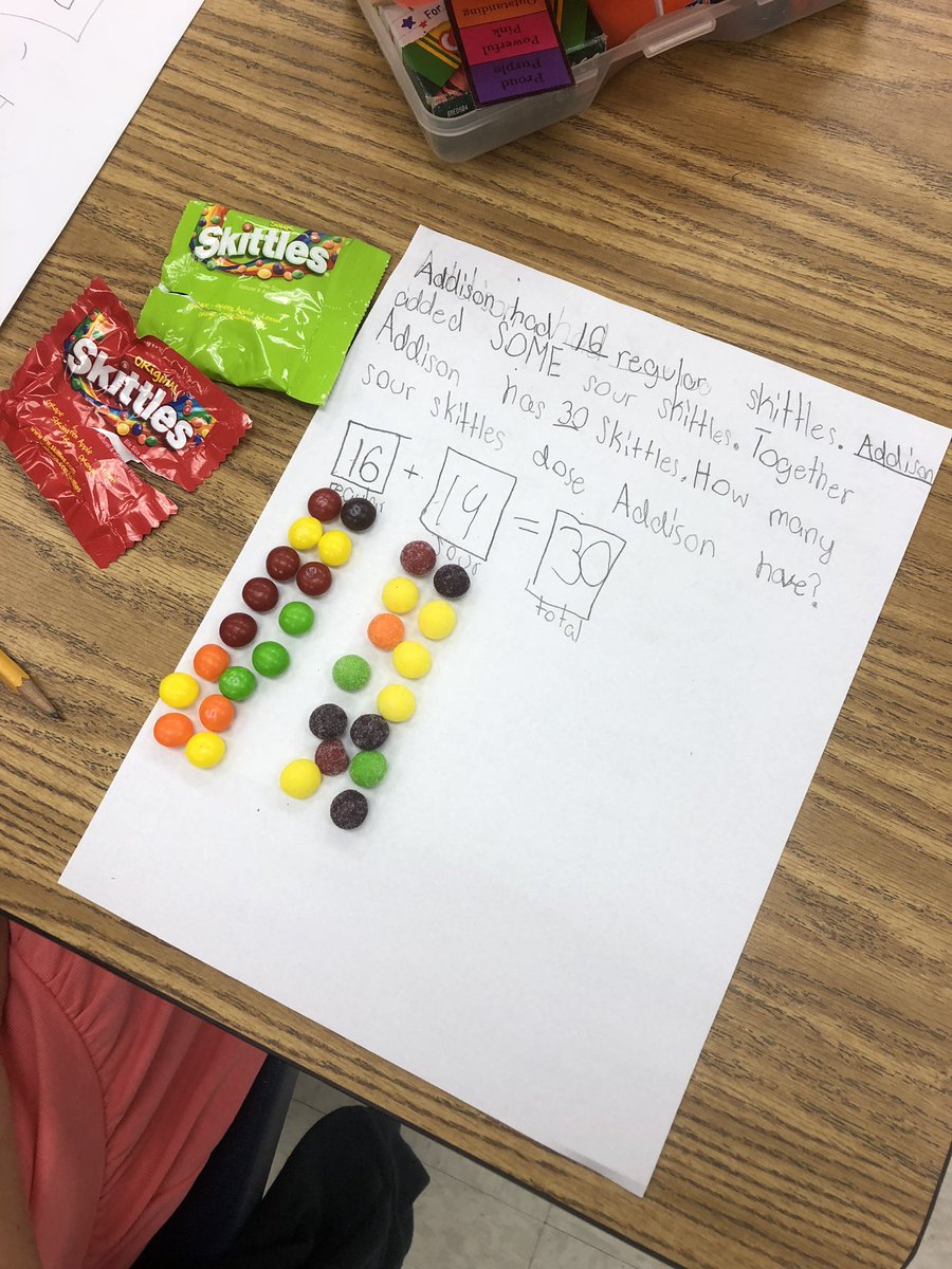 MrsKatieBiondi's tweet photo. Today during Math @TommieBarfield @collierschools we are channeling our #Halloween2018 energy with @skittles to help master our #realworld learning goal! We are #representing and #solving #storyproblems ! #2ndGrade #HappyHalloween #startchangeresult #ifyoucantbeatthem #jointhem https://t.co/9RZkDxuDKb