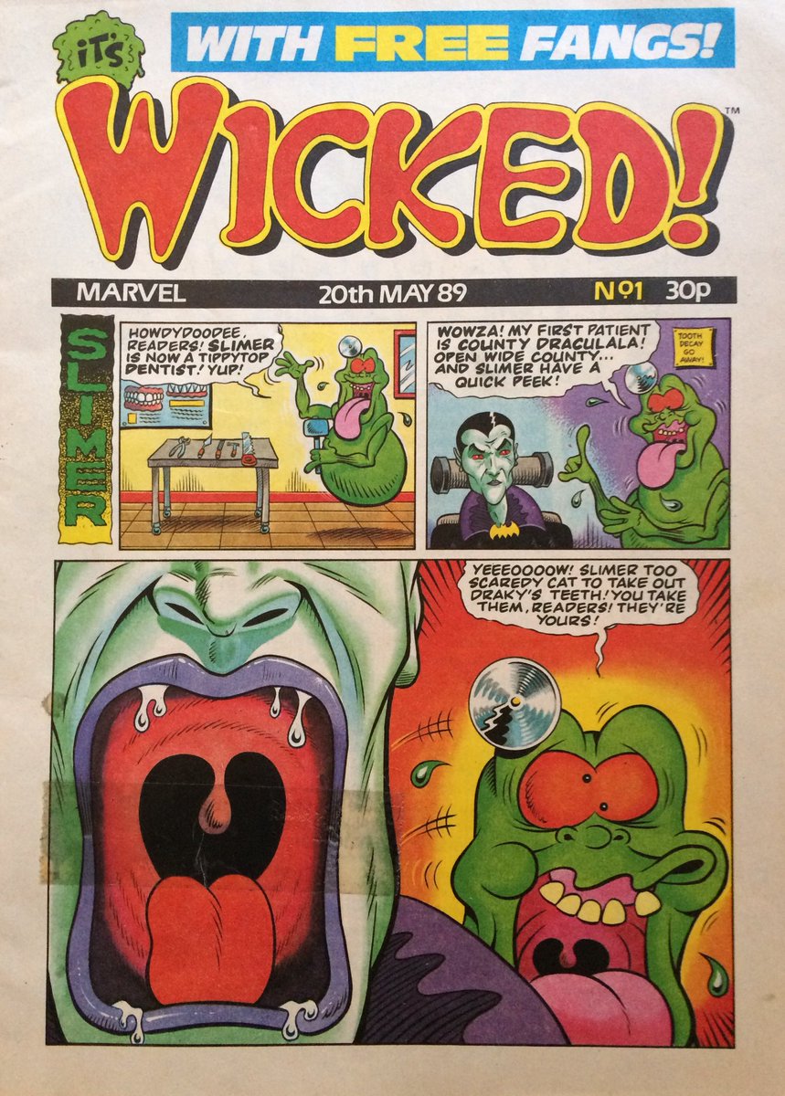 ComicsCollecti1's tweet photo. Marvel’s It’s Wicked! No.1, 20th May 1989. Featuring Ghostman Bat &amp; his Black &amp; White Rat (I kid you not!), Clare Voyant &amp; the real star of Ghostbusters, Slimer. Why not Impress/alienate some of your chums at tonight’s Halloween party with Slimer’s ghoulish jokes? 👻 #halloween https://t.co/QOzuQYOxsI