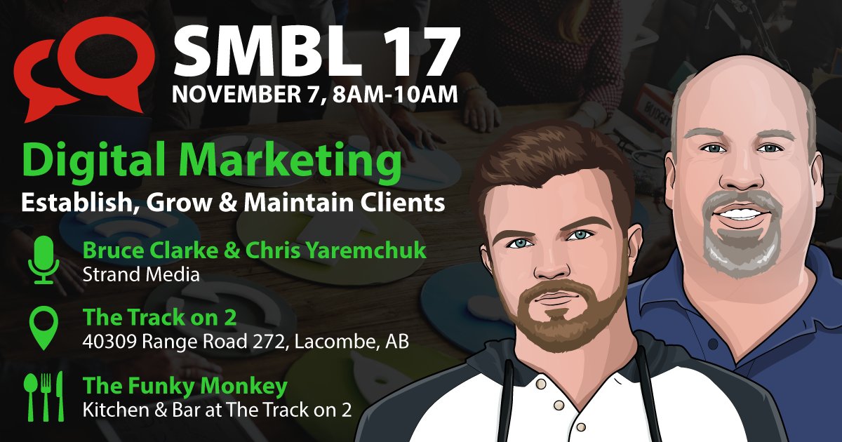 REGISTRATION IS OPEN!!! Limited seats... Head over to <a href="/Tickets_Alberta/">Tickets Alberta</a> and reserve your free seat to #SMBL17 Digital Marketing presented by Bruce and Chris of @StrandMediaCorp  happening on Nov 7th <a href="/TheTrackon2/">The Track on 2</a> with <a href="/Funkymonkeyon2/">Funky Monkey Kitchen + Bar</a> 
CLICK RIGHT HERE --> ticketsalberta.com/event/social-m…
