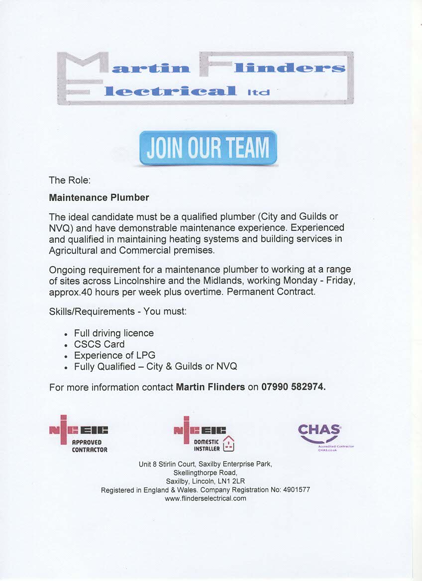 FlindersElectr2's tweet photo. We are expanding our team! Are you a Maintenance Plumber looking for a new challenge? #Expanding #Team @marcflinders10 @MartinFlinders https://t.co/DcSd4ACuvf