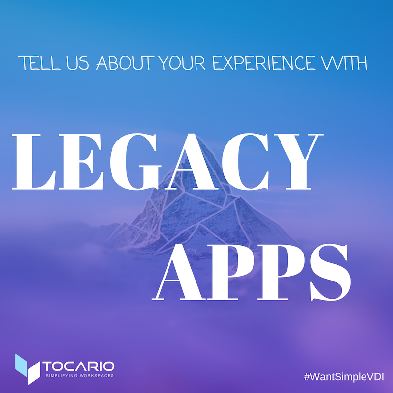 tocario_com's tweet photo. Nobody wants them, but most have them. Legacy desktop applications. A vast number of users and administrators are annoyed about them every day. What is your experience? What frustrates you while using legacy desktop applications?
#WantSimpleVDI #VDI #VirtualDesktop #DaaS https://t.co/3BSABsQtvj