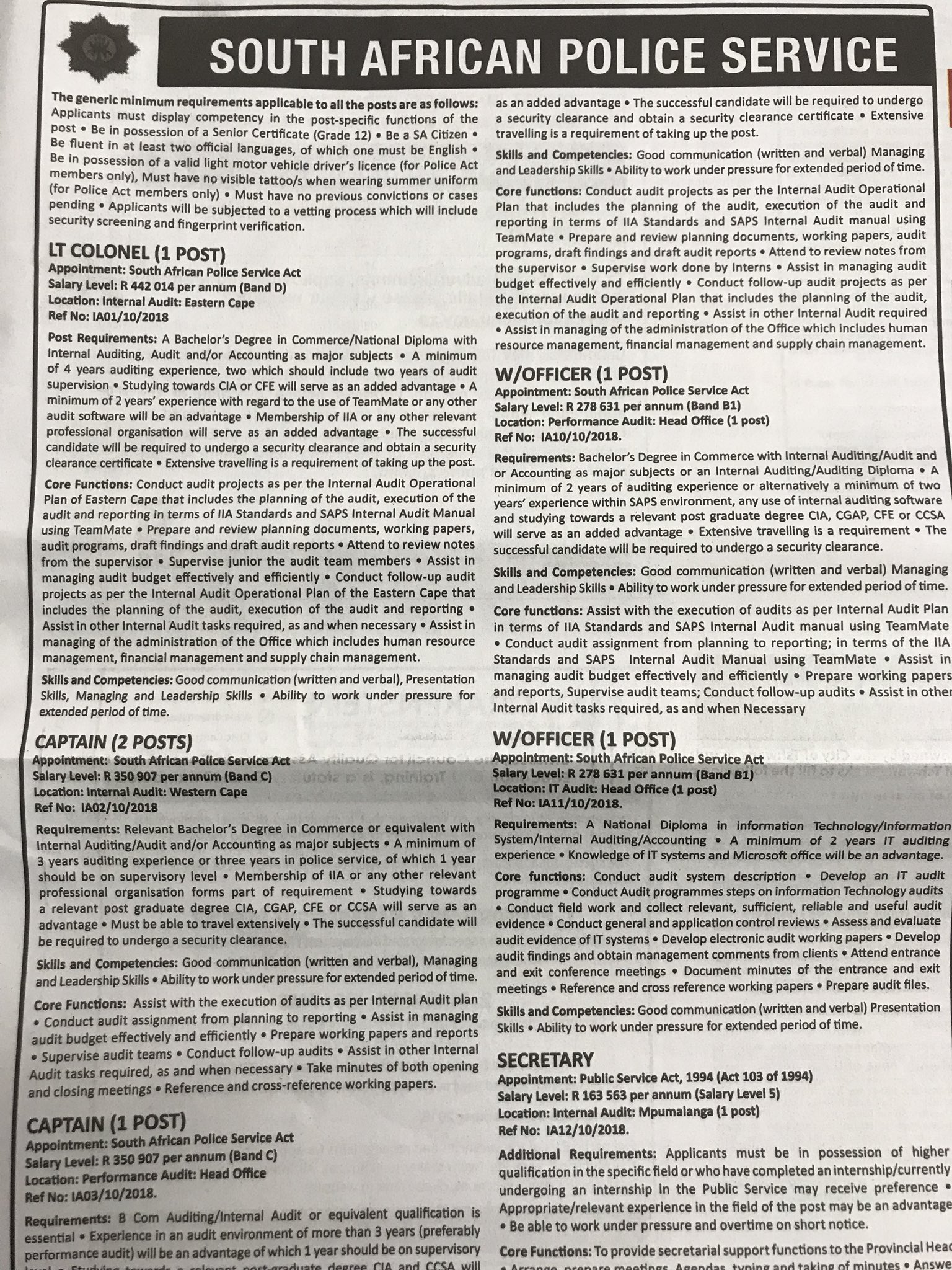 MiddendorpOut on X: “SAPS Vacancies #JobSeekersWednesday https://t