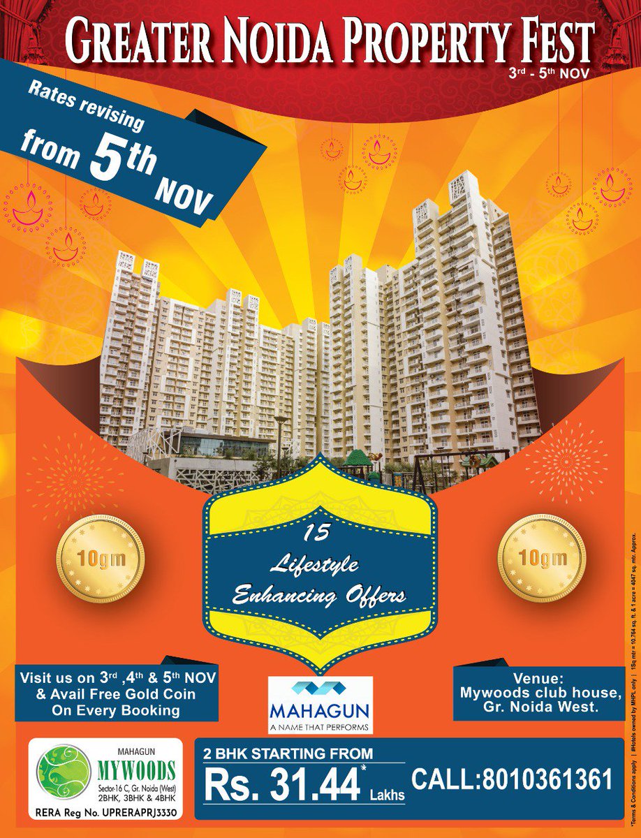 mahagungroup's tweet photo. Greater Noida Property Fest is here!!
Book your home with Mahagun India and get 15 lifestyle enhancing offers.
Hurry!! Rates Revising from 5th November.
Visit us at https://t.co/keUnyFd8EW
#RealEstate #Festival #PropertyFest #MahagunIndia #ANameThatPerforms #RERACertified https://t.co/pTYMuh9ZWk