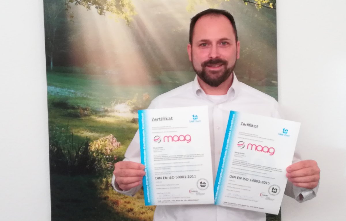 Maag steht für erfolgreiches Umwelt- und Energiemanagement! Im zweiten  Jahr in Folge konnten wir die Kriterien der Normen DIN EN ISO 50001:2011 und DIN EN ISO 14001:2015 erfüllen. Sustainability Manager Michael Herbes freut sich über die Zertifikate.😀