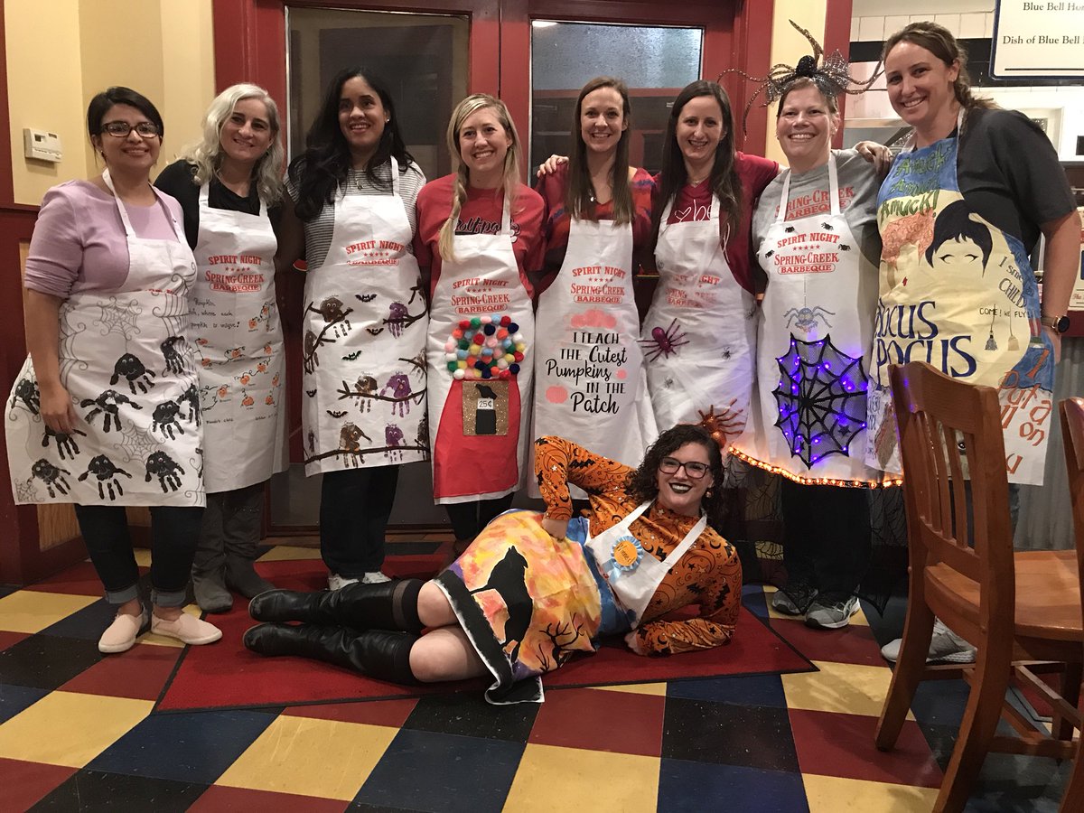 We had a great turnout <a href="/SpringCreekBBQ/">SpringCreekBarbeque</a> night! <a href="/ElizabethPurki2/">Elizabeth Purkiss</a> <a href="/mrs_etillett/">Erika Tillett</a> @k_ergish @Mrs_GFernandes <a href="/DiversifyGifted/">Hayde Blando M.S.Ed</a> <a href="/mrs_meza18/">Monica</a> <a href="/nbkilloran/">Nancy B Killoran</a> Miss Killoran is the apron contest winner, winner, BBQ for dinner! 👏🏼 #prideinside1819 #mymisd <a href="/SlaughterPto/">Earl Slaughter Elementary PTO</a> <a href="/SlaughterES/">Slaughter Elementary</a>