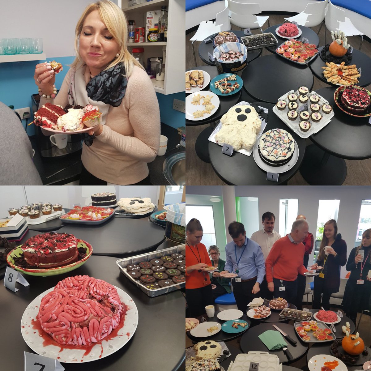 Our staff have been busy baking their scariest and tastiest #Halloween treats for a #BakeOff competition in aid of @EACH_Suffolk. Everyone has had a brilliant cake filled morning and the winner was a red velvet brain! #charity #fundraising #cake #baking