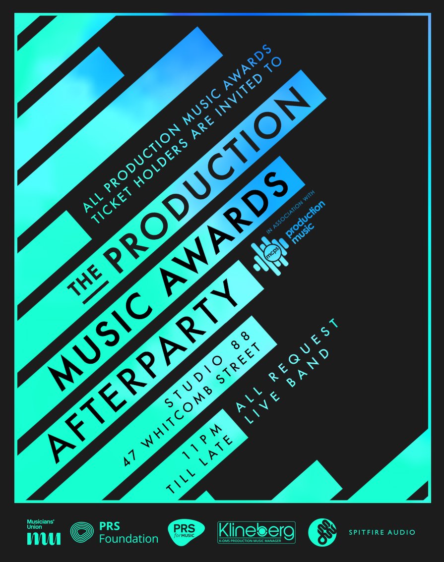 We're excited to be able to announce details for this year's Production Music Awards AFTERPARTY at Studio 88!

The afterparty begins immediately after the Production Music Awards ceremony finishes at 11pm on the 23rd November. All PM Awards ticket holders are welcome.
