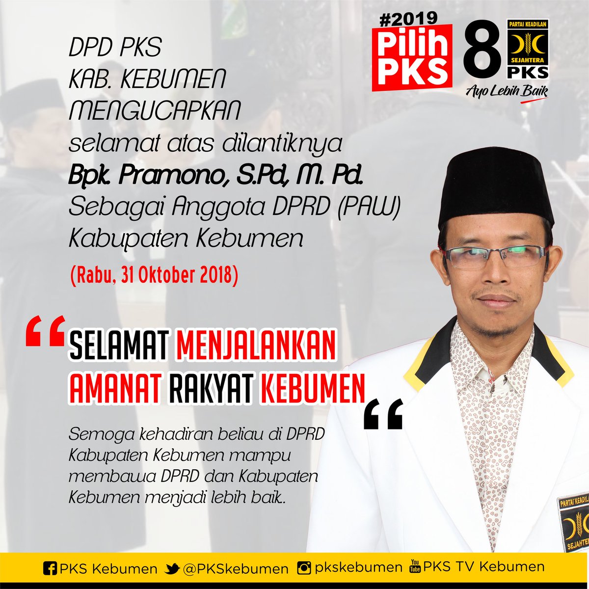 Pramono dilantik menjadi Anggota DPRD Kebumen menggantikan Herni Ning Susanti #pks #pkskebumen #dprdkebumen