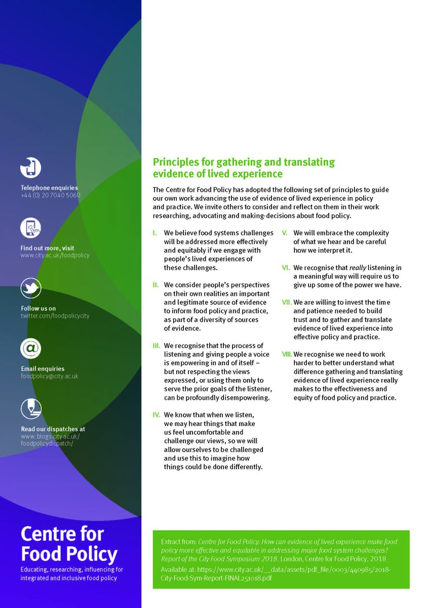 FoodPolicyCity's tweet image. We have committed to these 8 principles on gathering and translating evidence of #livedexperience in #foodpolicy research, policy &amp;amp; advocacy. Are they aligned with your own approach? If so, let us know! ow.ly/accV30mpHSA