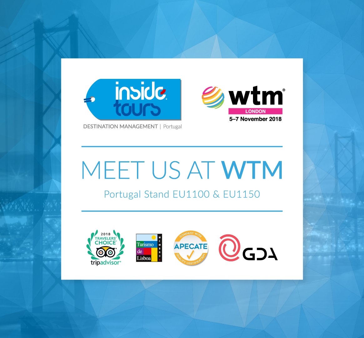 InsideLisbon's tweet photo. Meet us at WTM! #insidetours #insidetoursdmc #insidetours #insideporto #insidelisbon #wtm #wtm2018 #wtmlondon #lisboa #porto #events #eventsinportugal #tourismtradeshow #traveltradeshow #toursinportugal #teambuilding #corporateevents #ilovetravel #tourism #travelevents https://t.co/MKM74zxHO0