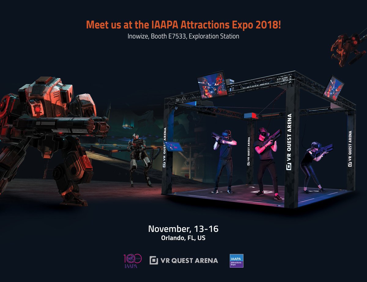 InowizeTech's tweet photo. Join us in Orlando at the IAAPA Attractions Show, Inowize - Stand E7533, 13th November – 16th November. Come test The VR Quest Arena for yourself! #vrquestarena #inowize #locationbasedvr #LBVR #vrattraction #vrentertainment #iaapa #iaapa2018 #IAE2018  #multiplayervrarena https://t.co/hTRUQxyByL