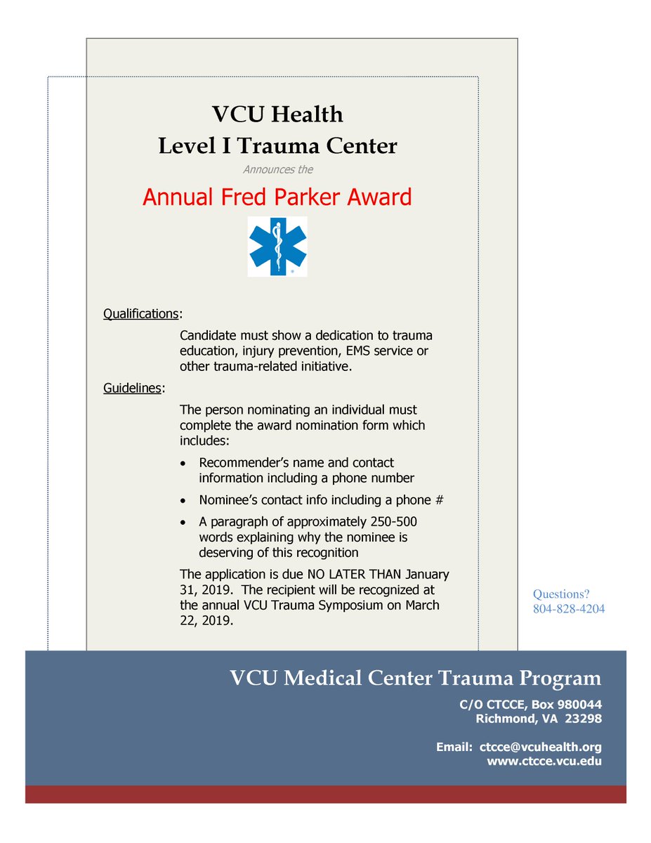 New Announcements! The Annual Fred Parker Award deadline will be January 31, 2019.