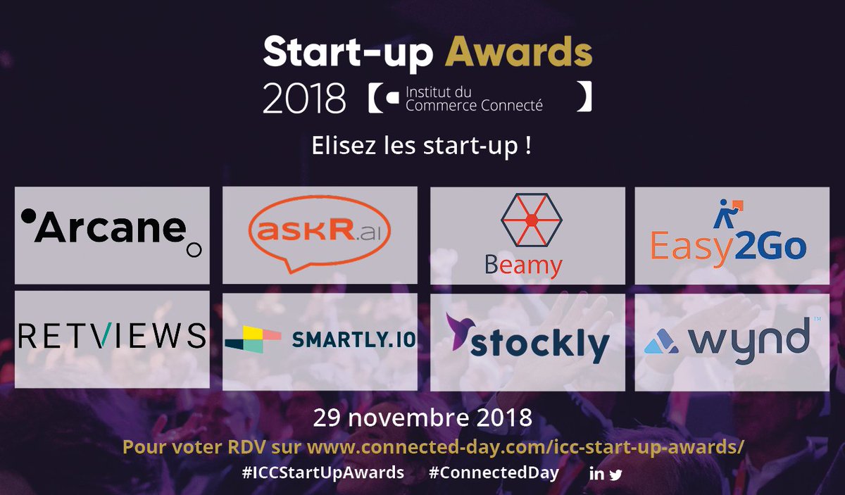 institut_cc's tweet photo. [#ICCSTARTUPAWARDS] Voici la liste des 8 start-up qui restent dans la course :
@ArcaneRun, @askr_ai, Beamy, @Easy2GoTweeting, Retviews, @smartlyio, @stockly_ai et Wynd
RDV dès à présent pour élire votre start-up coup de coeur :
https://t.co/c7S2LlYnhl https://t.co/wnr9Dc43Xr