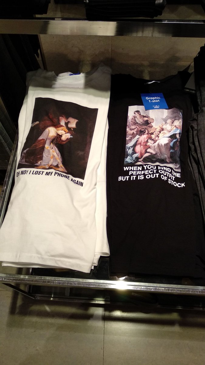 hematocritico's tweet photo. Me comunican que en Zara hay unas camisetas muy divertidas que son cuadros clásicos con títulos graciosos jajajaja qué buena idea https://t.co/8QfILC6Wi9