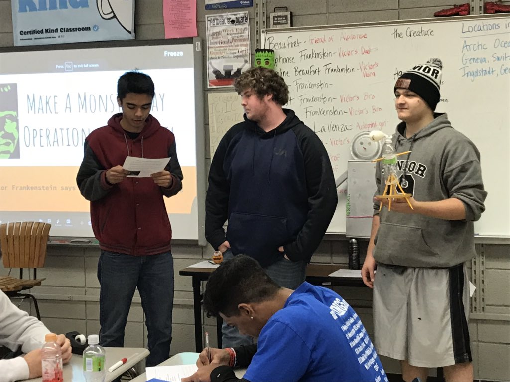 FOseniorenglish's tweet photo. Three-way tie for first in 6th hour! #makeamonster #Frankenstein #writeastory https://t.co/ZFpsFjZ93u