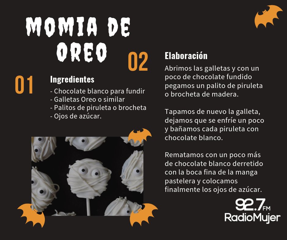 RadioMujer927FM's tweet photo. ¡DULCE O TRUCO! 🎃💜👻
Para este #Halloween #RadioMujer927FM les compartimos una excelente receta de miedo y súper fácil de hacer 😱😍
#ElPoderDeTuIntuición🔮 https://t.co/pyOb2s7iZ7