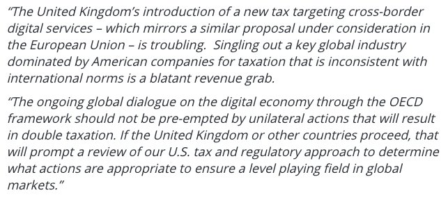 WaysandMeansGOP's tweet photo. STATEMENT: Chairman @RepKevinBrady on UK's proposed plan to tax digital services https://t.co/1671Rh6IrH #digitaltax https://t.co/65iBmWbVaW