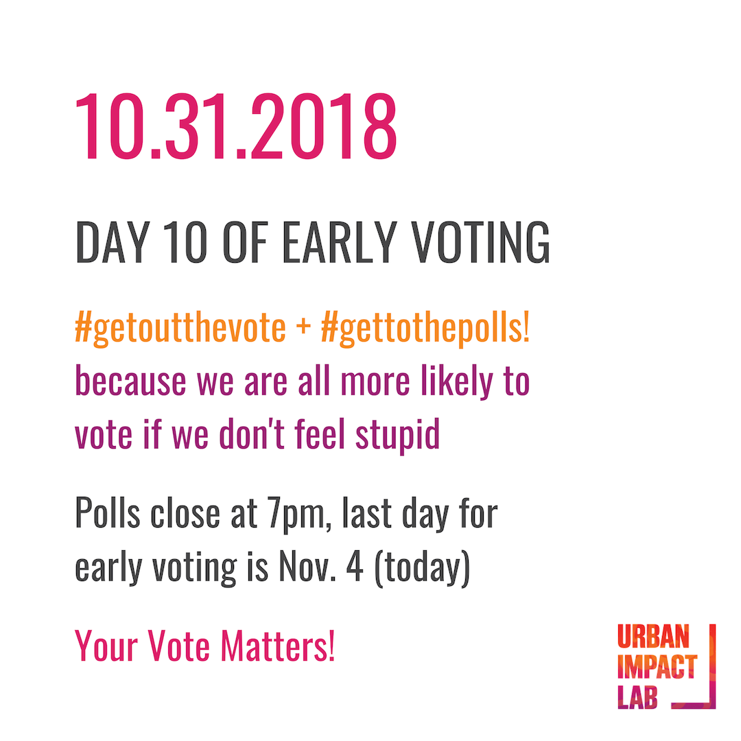 UrbanImpactLab's tweet photo. Happy Halloween + day 10 of #earlyvotingfl

Urban Impact Lab wants to remind everyone to get up and vote! Polls close at 7pm and the last day for early voting is Nov 4. 

For info on voting locations, candidates + amendments read our latest post:

https://t.co/ojlRzY3Itt https://t.co/FZDe9Avx2G