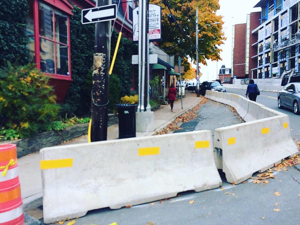As much as we love getting creative with deliveries &amp; encouraging customers to walk or bike, we can’t understand the purpose of this barrier the city put up 2 wks ago. Can you? 🤔 Come see our spooky barrier IRL &amp; treat yourself to a Halloween #pumpkinspicelatte #halifax