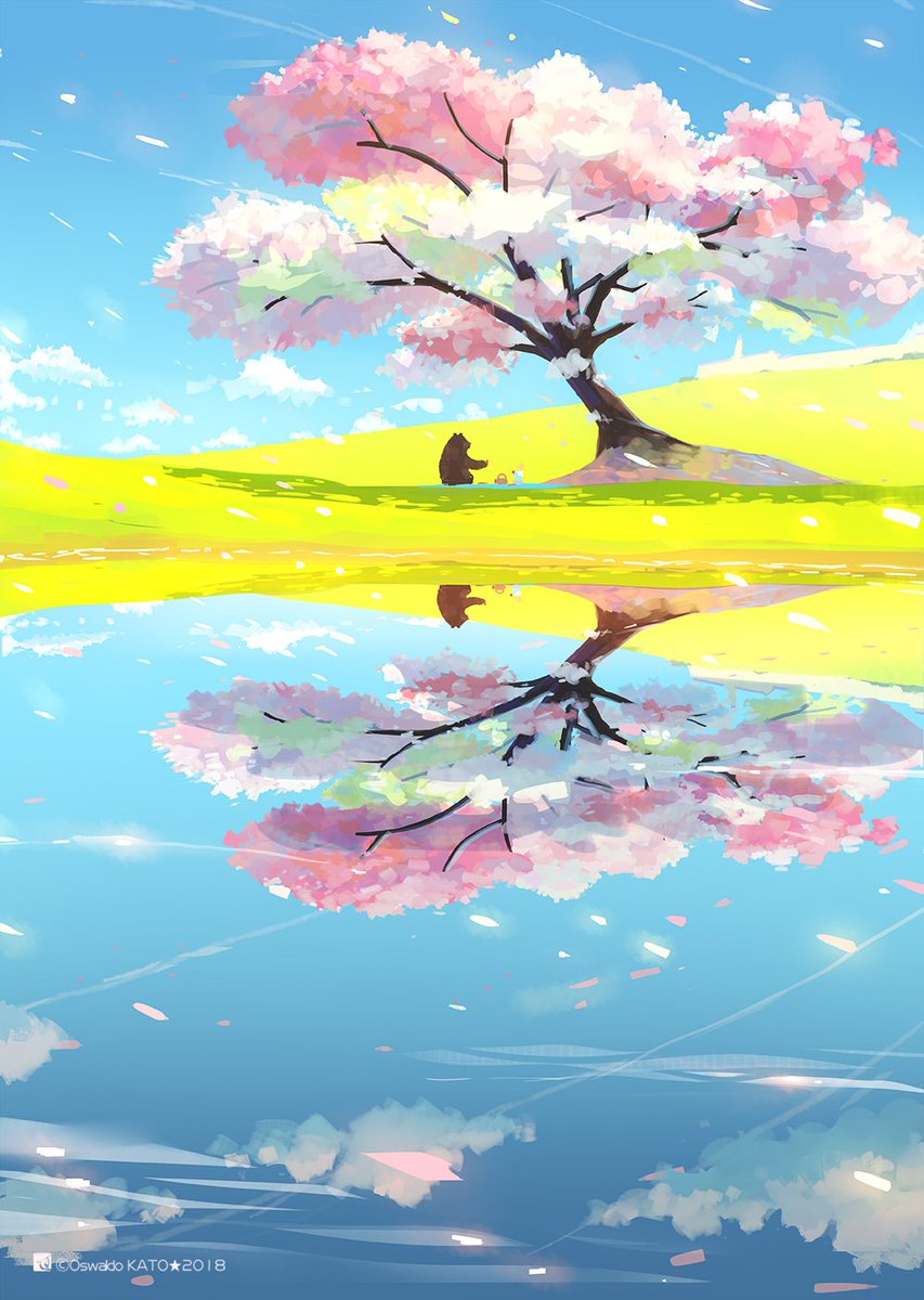 cherry blossoms tree sky scenery outdoors reflection day  illustration images
