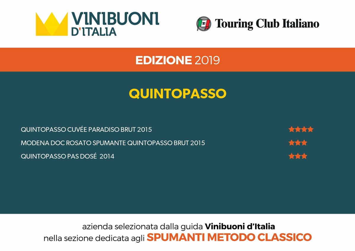 Quintopasso's tweet photo. Siamo stati selezionati dalla guida @vinibuoni_it nella sezione dedicata agli Spumanti #metodoclassico
___
@TouringClub https://t.co/ijeguJ1vyV