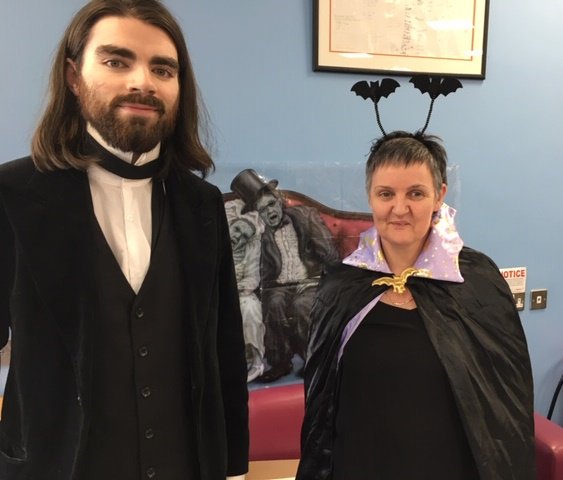cloghfin's tweet image. what glamoorous staff we have at #OmaghLibrary @LibrariesNI 
#halloweenfun