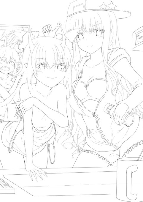 ザビ子とエリちゃんのとある日常線画まで出来た
まさかイベント最後でエリちゃんの新衣装&髪型を拝めるとは思わなかっただ 