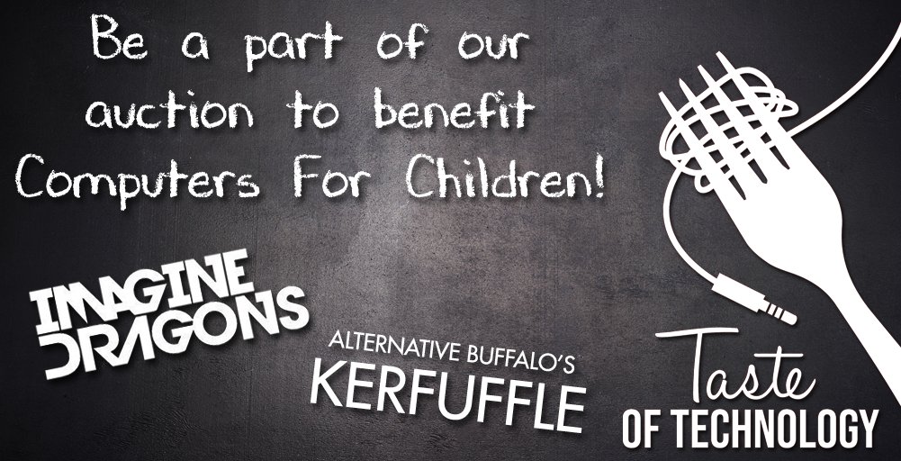 thewolfbuffalo's tweet image. Bid on a collection of @Imaginedragons items from their Buffalo 2017 show, and a #Kerfuffle 2018 signed guitar to benefit @CFCBuffalo #TasteOfTechnology bit.ly/2zij6sM