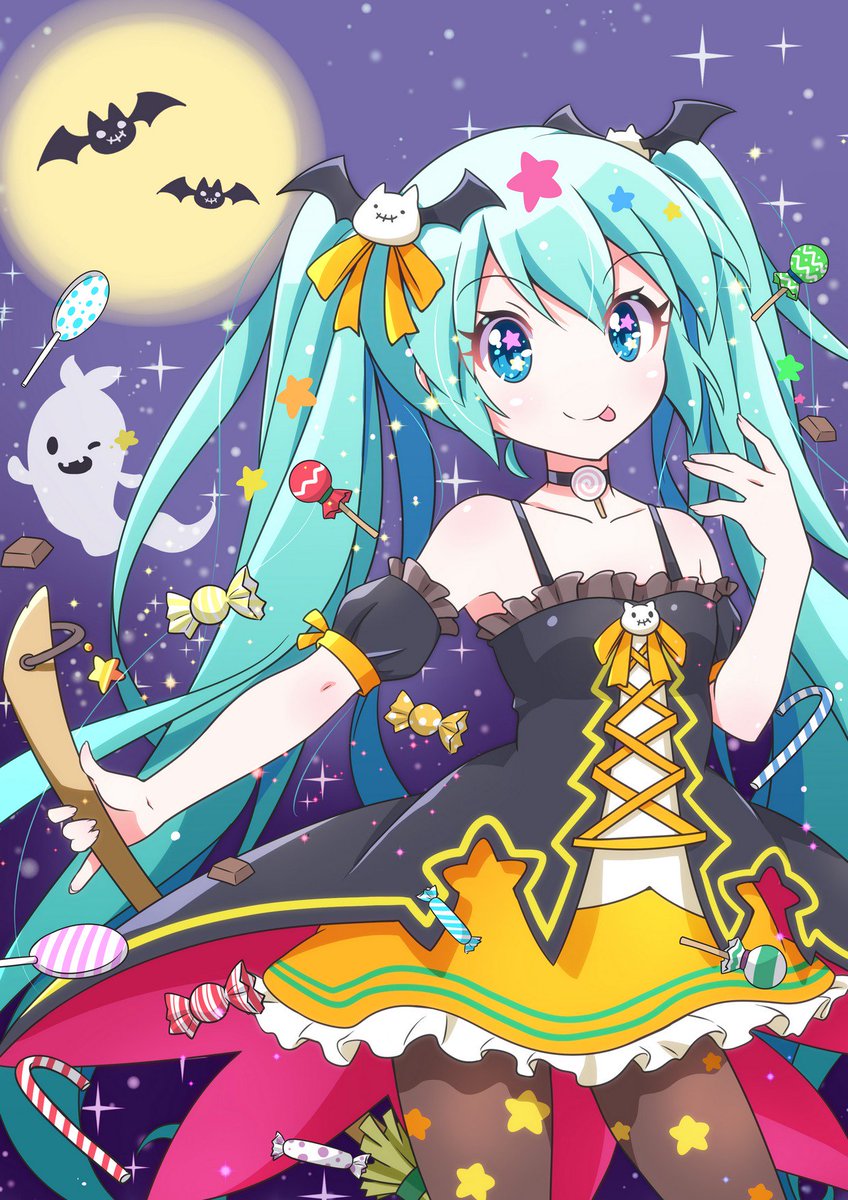 hatsune miku 1girl candy moon long hair twintails tongue out tongue  illustration images