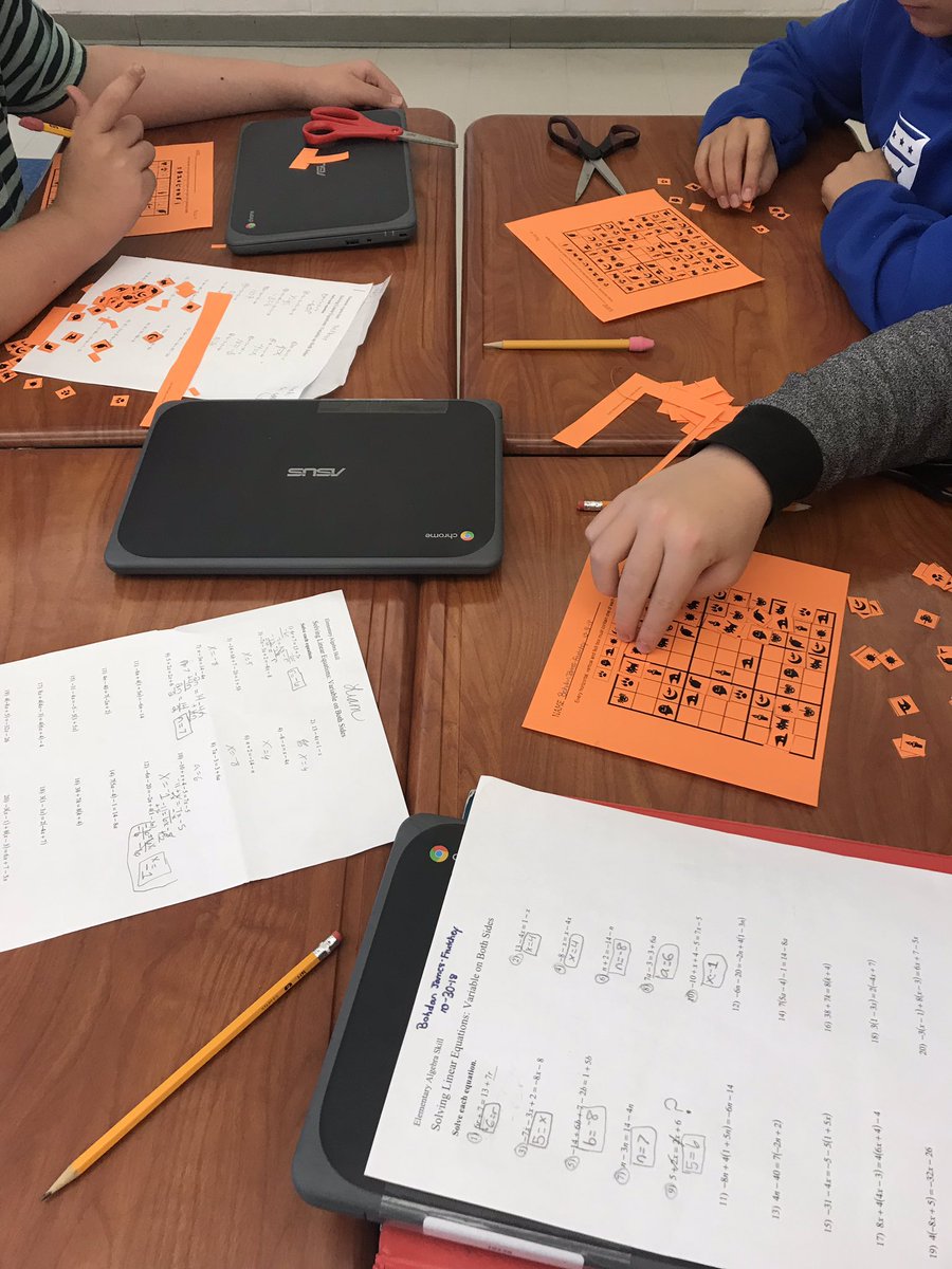 MrsLaBar's tweet image. Some challenging Halloween Sudoku and some not-so-scary equations for Ss in 8 Math 🎃  👻 #pohatpride @PohatSchool #mathisnotscary #Halloween2018