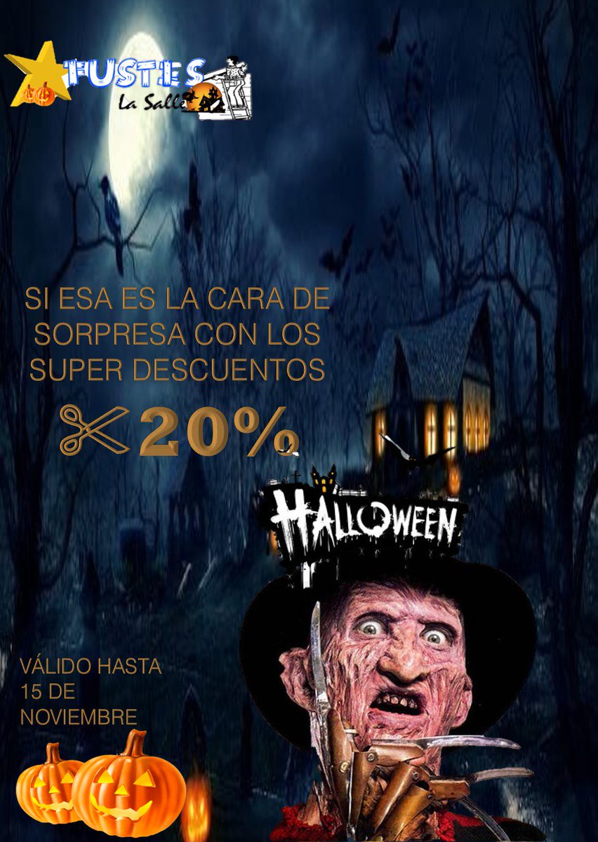 Aprofiteu la nostra promoció de halloween! Podeu contactar amb nosaltres a fusteslasalle.sefed@laseu.lasalle.cat
**********************
Aprovechad nuestra promoción de halloween! Podeis contactar con nosotros en fusteslasalle.sefed@laseu.lasalle.cat