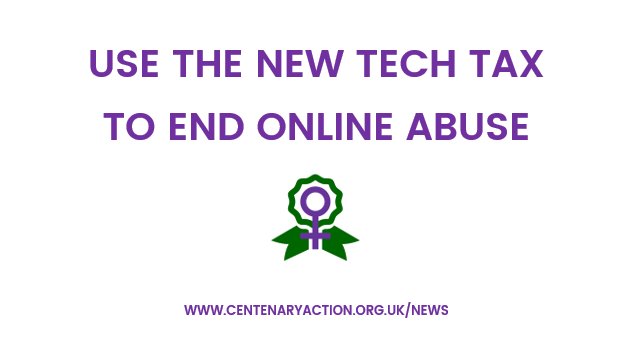 CentenaryAction's tweet photo. On Monday the Chancellor announced a new digital tech tax expected to raise £400m a year. 

Today a new campaign is demanding that at least 1% of that is invested in ending online abuse and violence against women and girls.

#StillMarching #FixTheGlitch

https://t.co/bujLtf8FcA https://t.co/12iDegCs7M