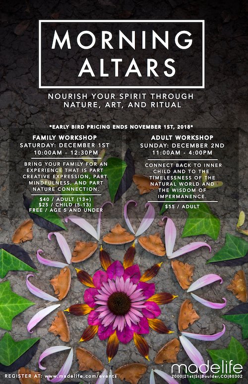 With workshops, book readings and large-scale earth art installations worldwide, Morning Altars is bringing ephemeral art to the collective human imagination. | madelife.com/events/morning…