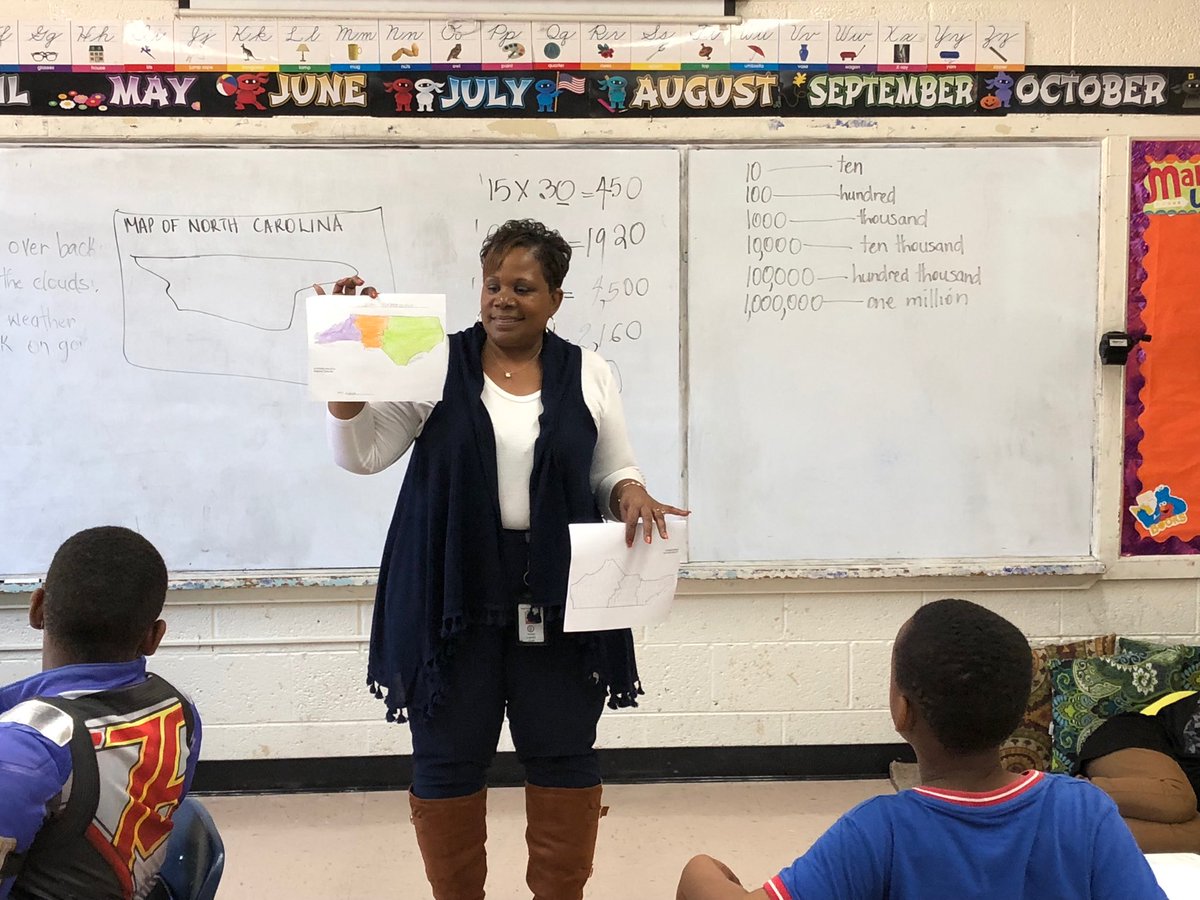 Ms. Burwell teaching a Social Studies lesson to the forth graders. #3RegionsOfNC #NewHope