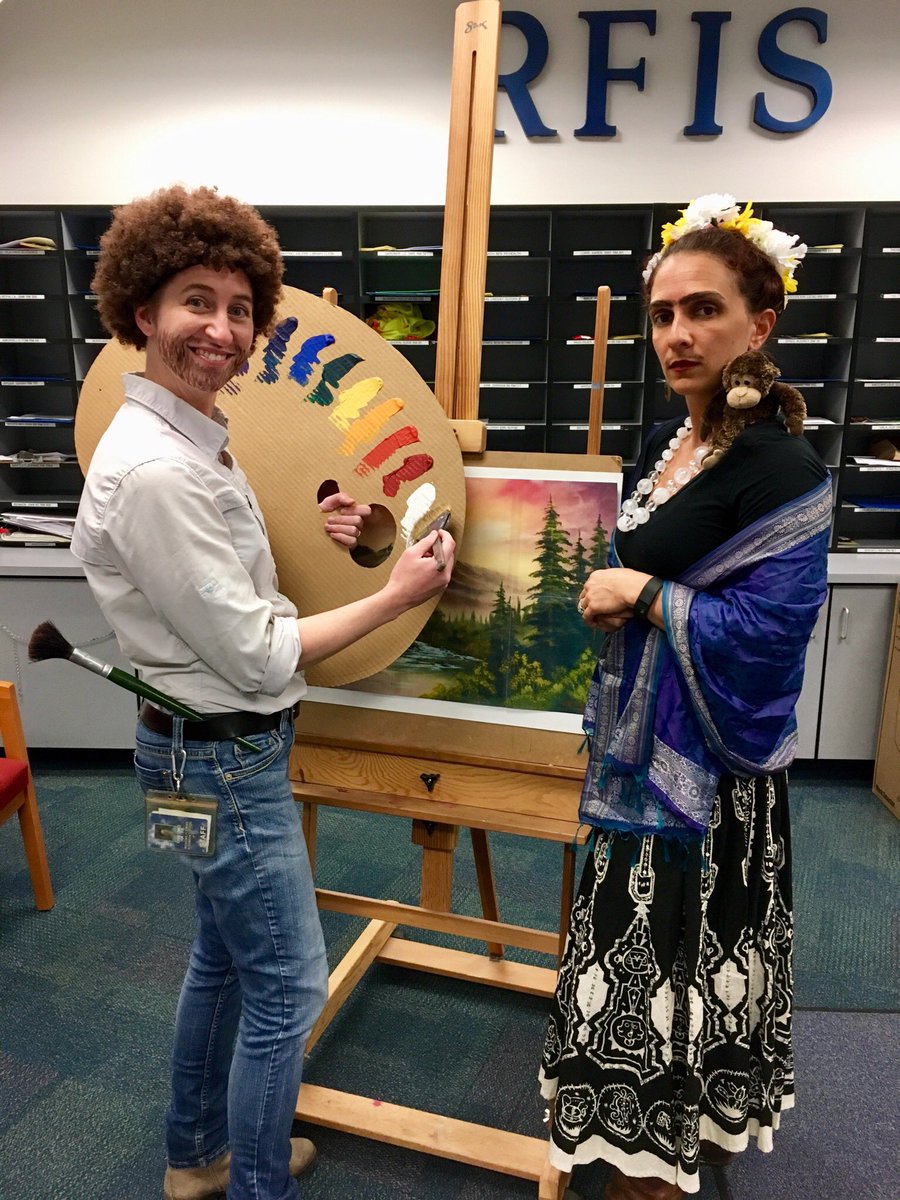 MrsHatke's tweet photo. Happy Halloween from #RFIShuskies Art Dept! #BobRoss #FridaKahlo https://t.co/RQ6BYW2qmH