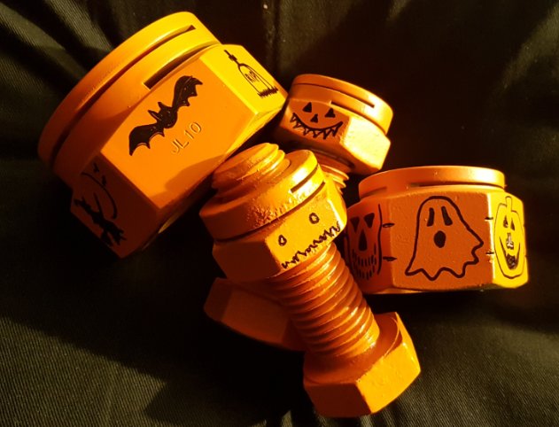 Our spooky locknuts are all dressed up and ready to Trick-Or-Treat! #halloween #locknuts #bolts #dualslot #safetyapplications #hightemperature #anticorrosion #antivibration #safety #criticaljoints #antigalling #reusable #singlepiece