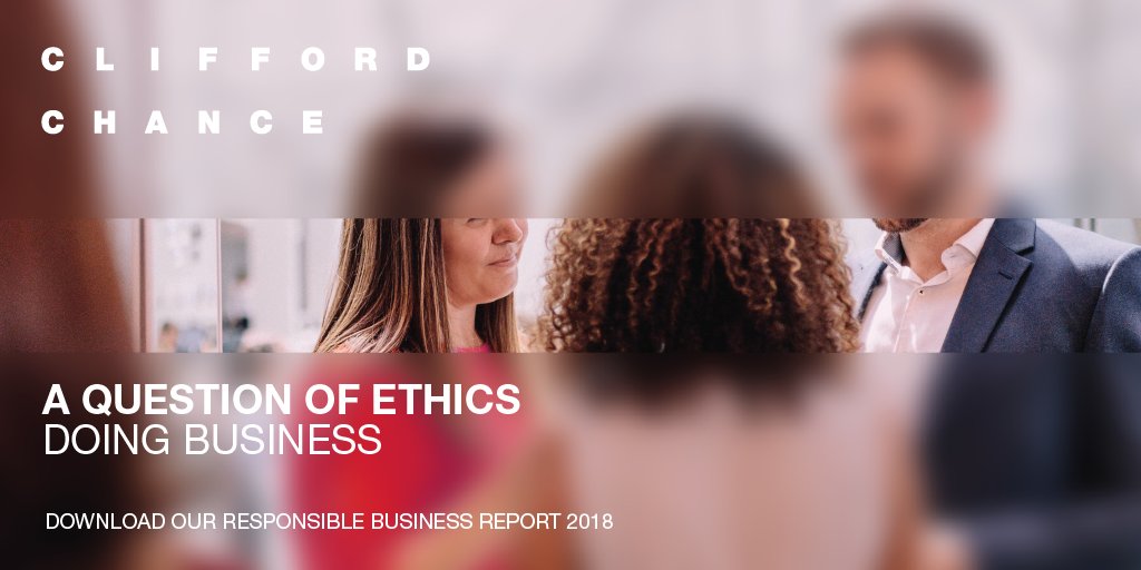 Clifford_Chance's tweet image. Doing Business responsibly through market-shaping practices in relation to ethics, professional standards and risk management is a top priority at Clifford Chance. Read more in our Responsible Business Report: bit.ly/2PwQdmS