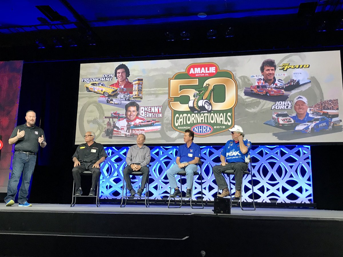 NHRAPR's tweet photo. Story time with the legends for the NHRA Gatornationals🐊💨 the NHRA SEMA Breakfast is underway and we’re celebrating 50 years at Gainesville Raceway! https://t.co/y34SnXODRb