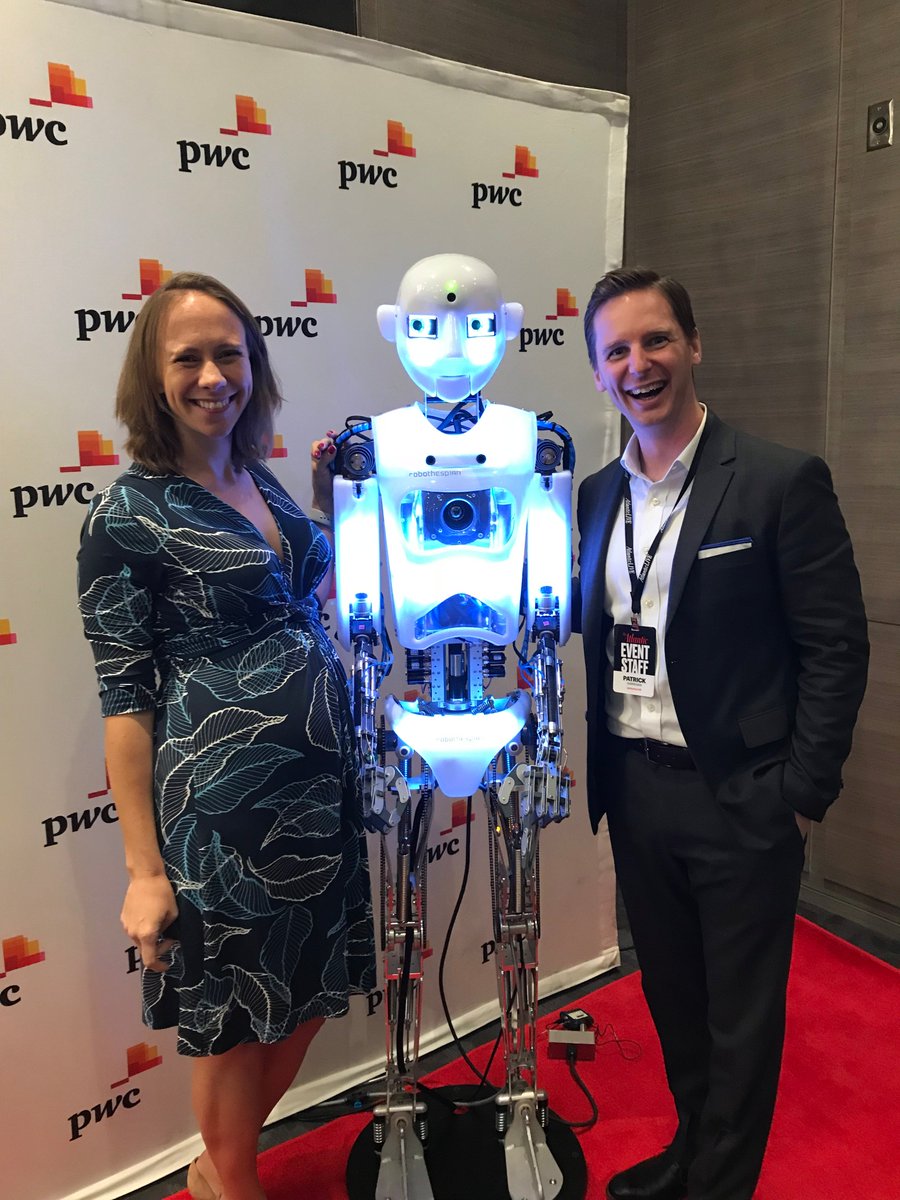 PatrickGarrigan's tweet photo. Whether #robots are taking our jobs or not is up for debate at @TheAtlantic's #FutureOfWork2018, but one things for sure — they're taking over the red carpet thanks to our friends at @PwCUS! #events #futureofwork @AtlanticLIVE https://t.co/XVdj6meGGM