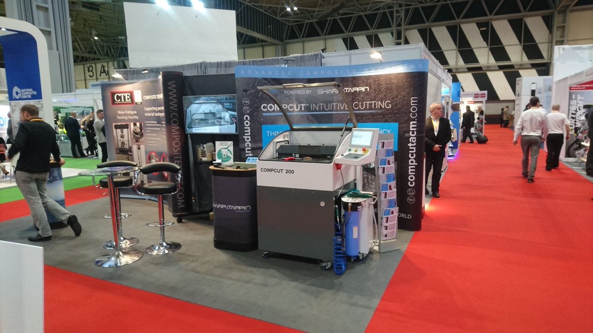 SharpTappinTech's tweet photo. Great first day at @advancedenguk - Why not stop by stand P72 and take a look at our @CompcutACM 200 #AEUK18 #Compcut #Engineering #Composites #Manufacturing https://t.co/vOmim3dpd6