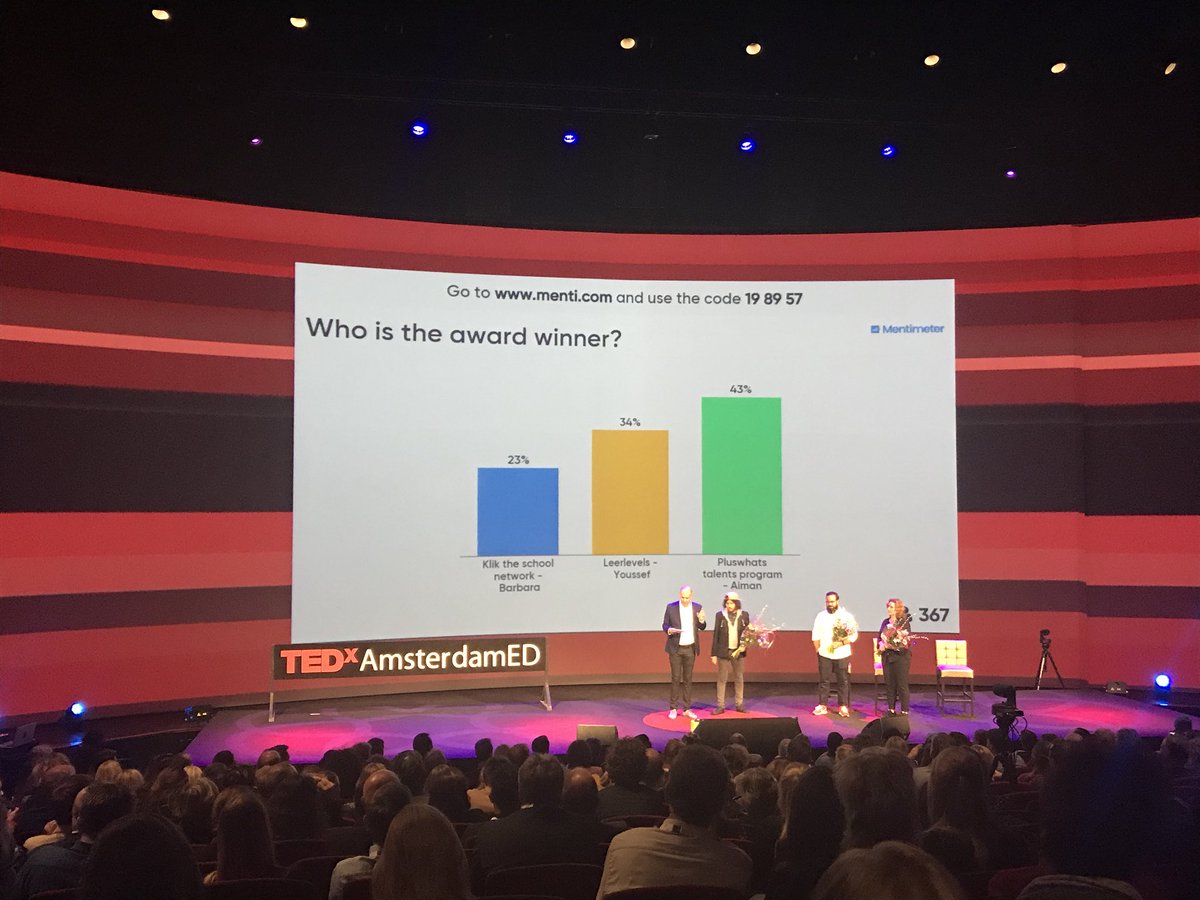 The winner of the TEDx-award is... Aiman and his Pluswhats talents program. Congratulations! #TEDxAmsterdamED #award