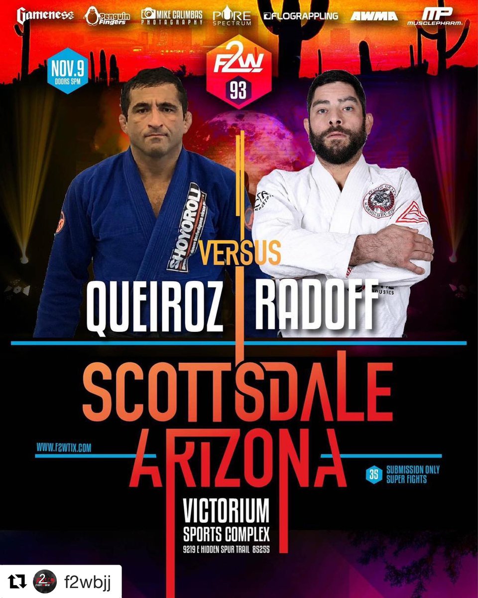 #Repost <a href="/f2wbjj/">Fight Win</a> Please share if you support Carlson Gracie  fighters @suyanbjj @jasonthebermudatriangle and @paulythesandmanwesthoff November 9th at #F2W93 in Scottsdale! Get tickets f2wtix.com #ShowCaseTheArt #BiggestPartyInGrappling