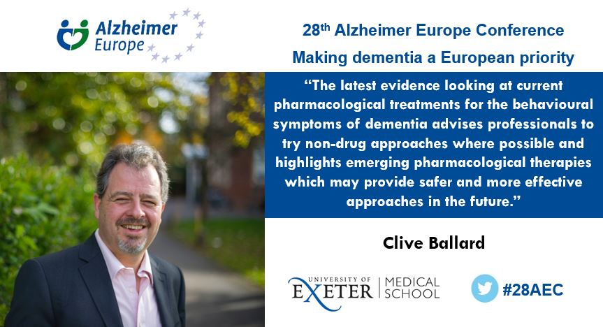 AlzheimerEurope's tweet photo. Clive Ballard, Professor @UniofExeter speaking at the @AlzheimerEurope Conference “Making dementia a European priority” #28AEC about pharmacological options for the treatment of behavioural symptoms of #dementia https://t.co/ieGVLUdrs1